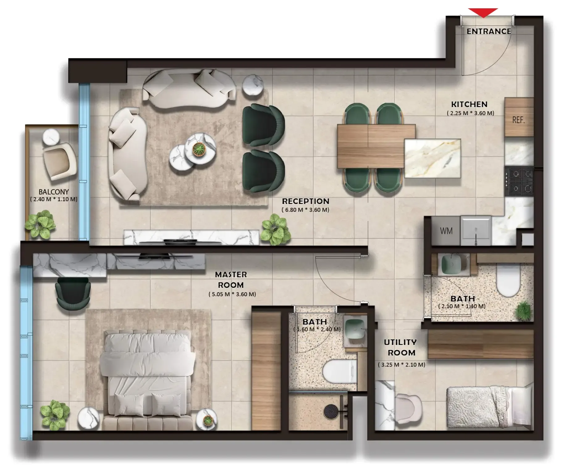 The Spark By Esnaad 1 bed floor plan, 844 sqft