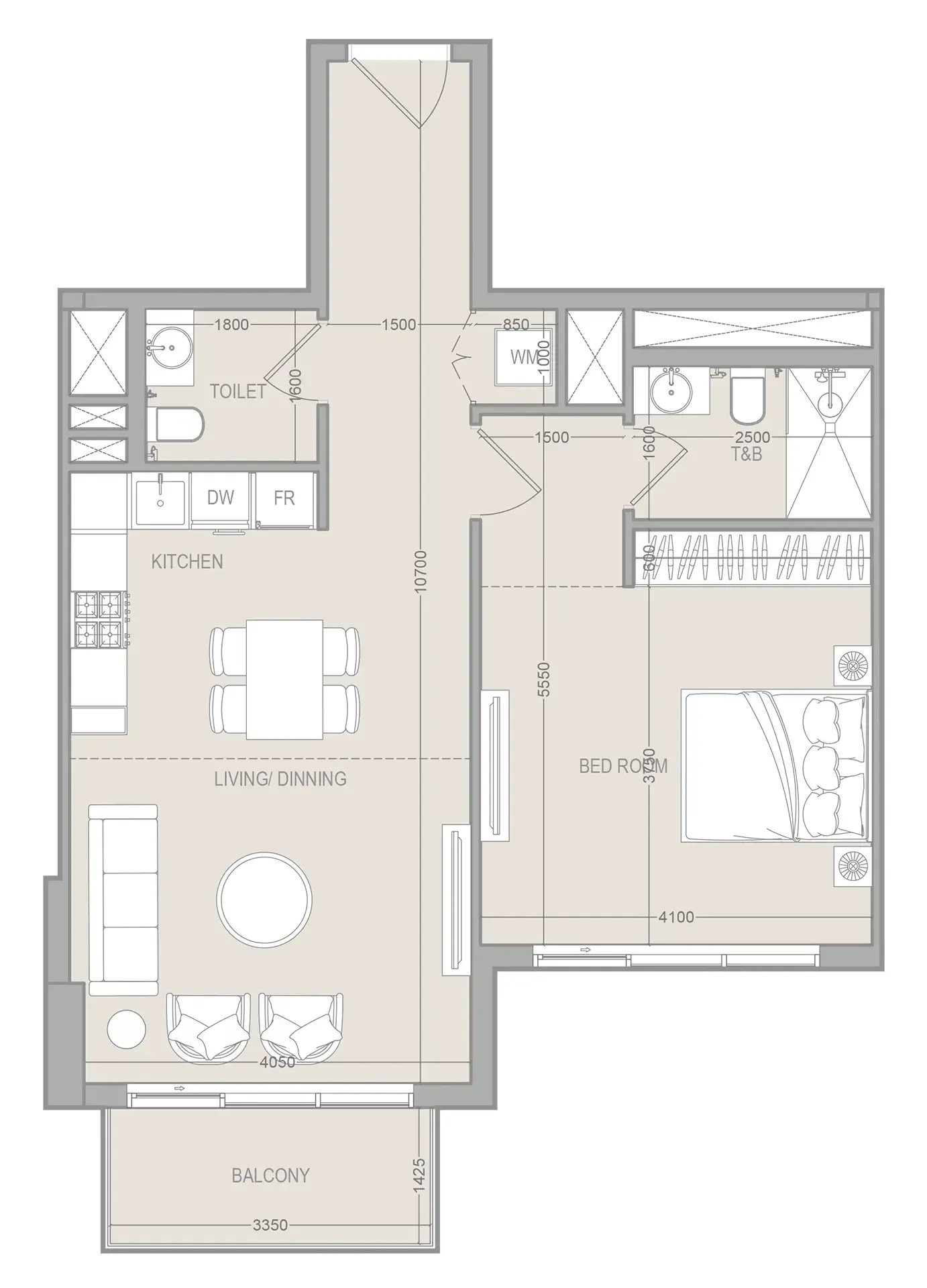 FLU1D ONE 1 bed floor plan, 770 sqft