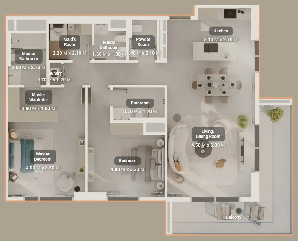 Tara Park 2 bed floor plan, 1,467 sqft