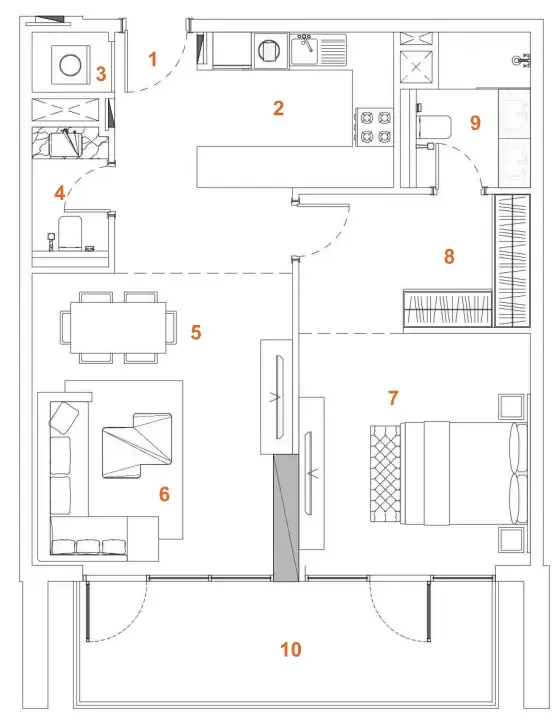 The Orchard Place Tower C 1 bed floor plan, 888 sqft