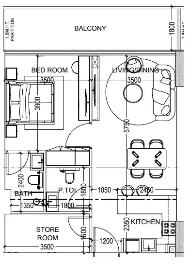 Al Haseen Residences 6 1 bed floor plan, 791 sqft