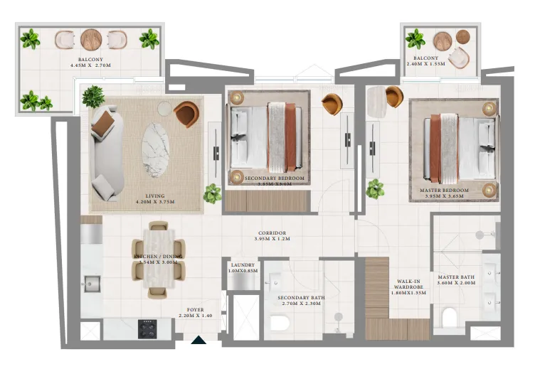 Hillsedge 2 bed floor plan, 1,140 sqft