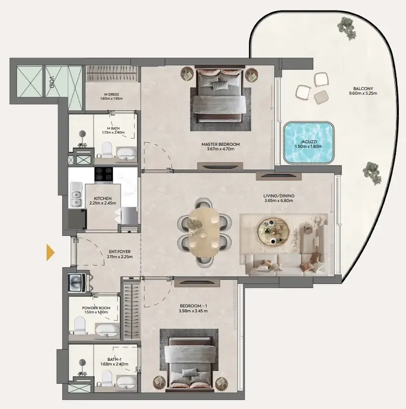 Hermina by Casagrand 2 bed floor plan, 1,251 sqft
