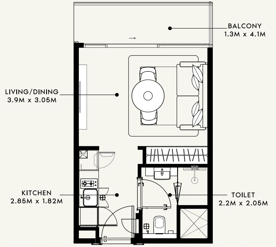Azizi Milan Studio floor plan, 336 sqft