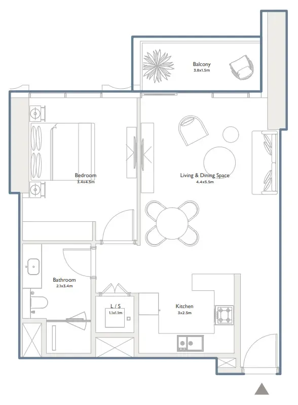Serenia District West Residence 1 bed floor plan, 830 sqft