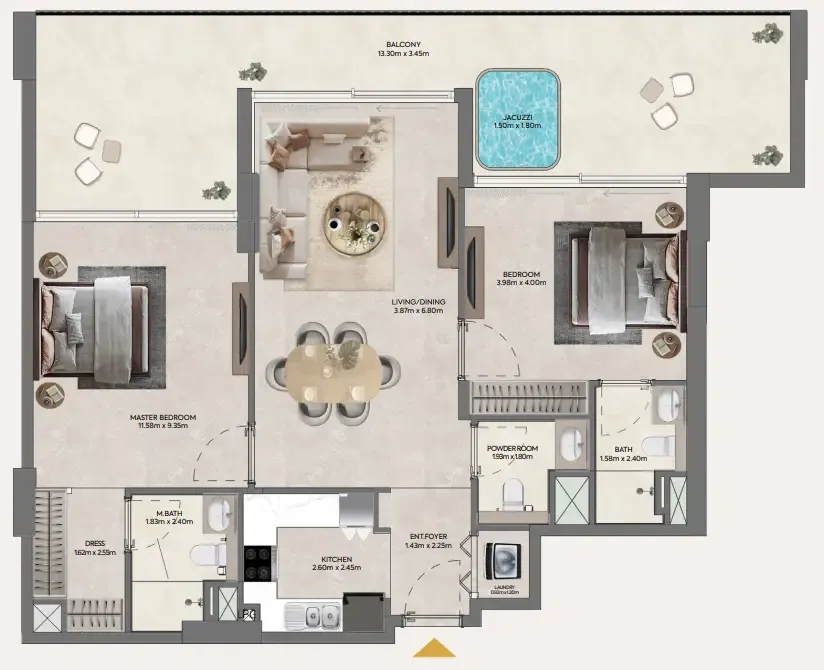 Hermina by Casagrand 2 bed floor plan, 1,398 sqft