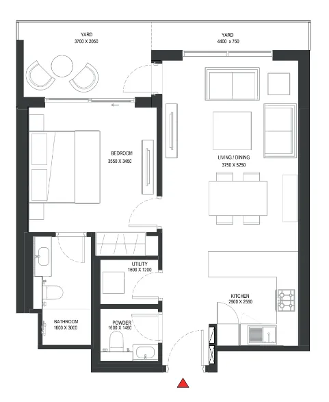Sobha One 1 bed floor plan, 808 sqft