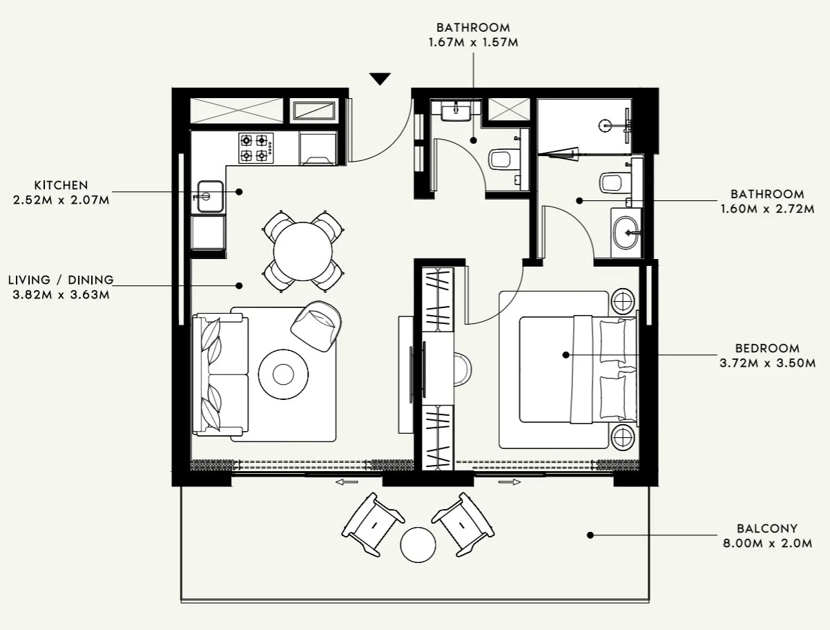 Azizi Venice 1 bed floor plan, 724 sqft