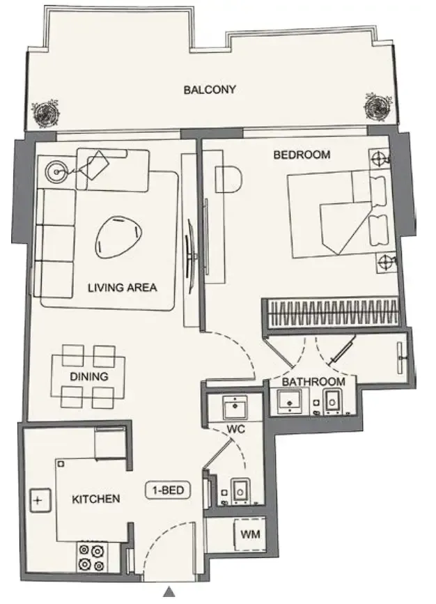 Binghatti Wraith 1 bed floor plan, 753 sqft