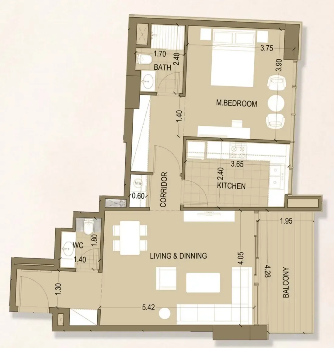 Celia Homes 1 bed floor plan, 828 sqft