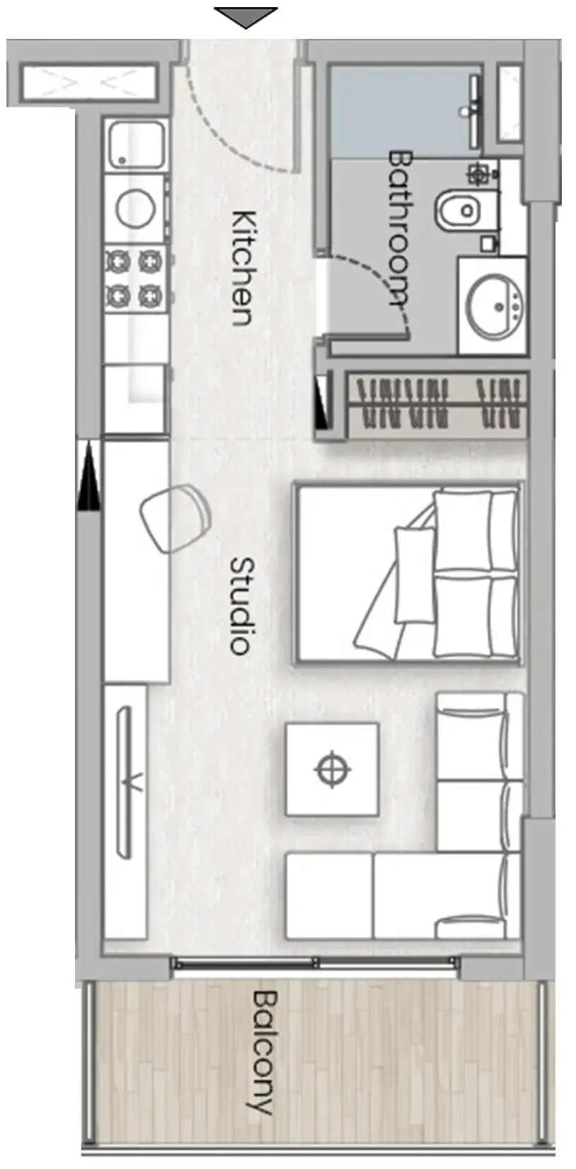 One Beverly Studio floor plan, 388 sqft