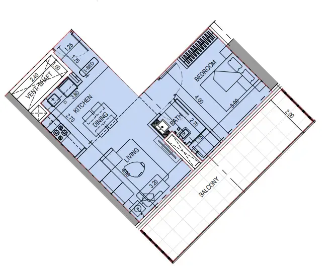Binghatti Sky Terraces 1 bed floor plan, 713 sqft