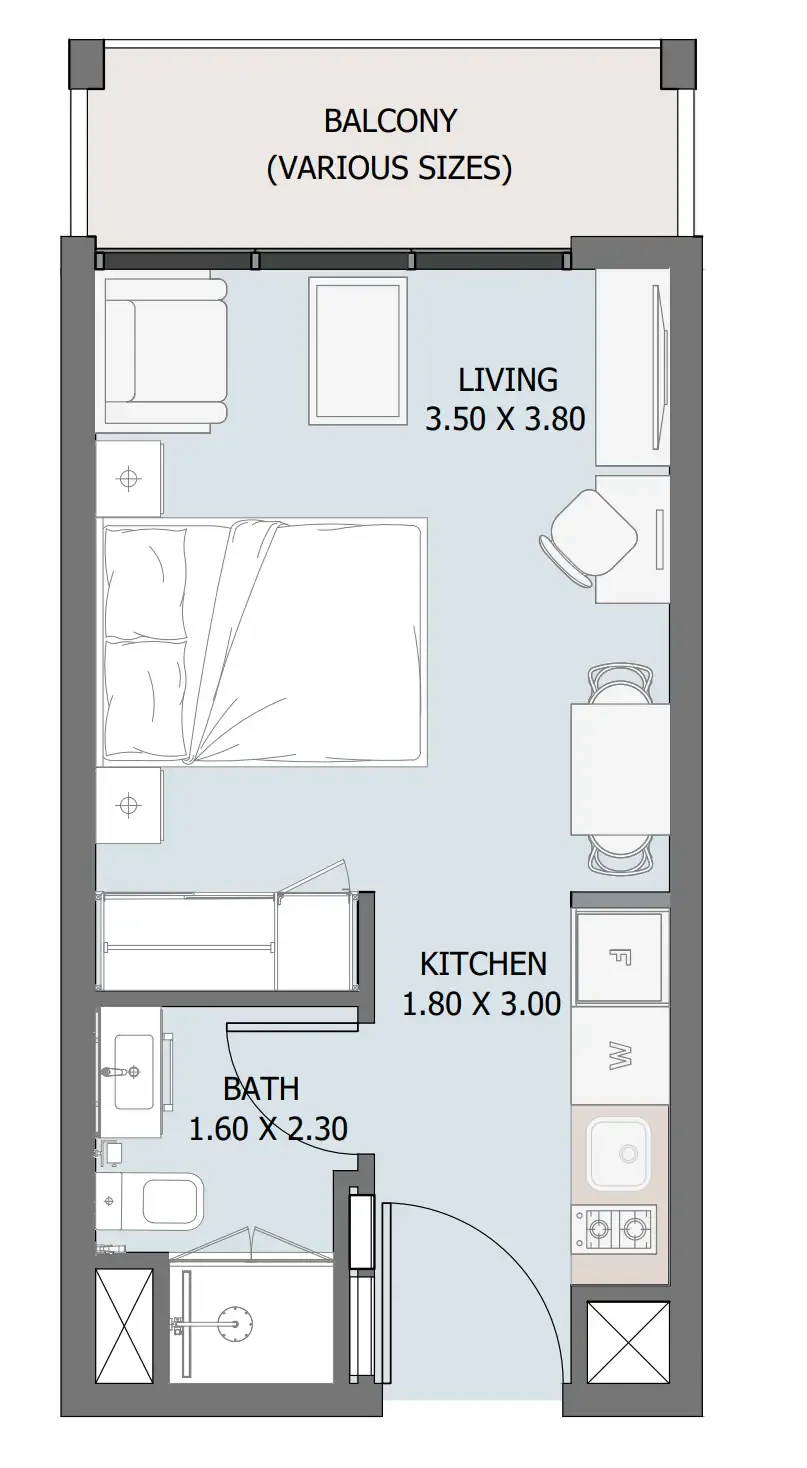 Verdana III Studio floor plan, 321 sqft