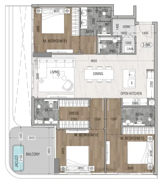 Vue Dorée 3 bed floor plan, 1,457 sqft