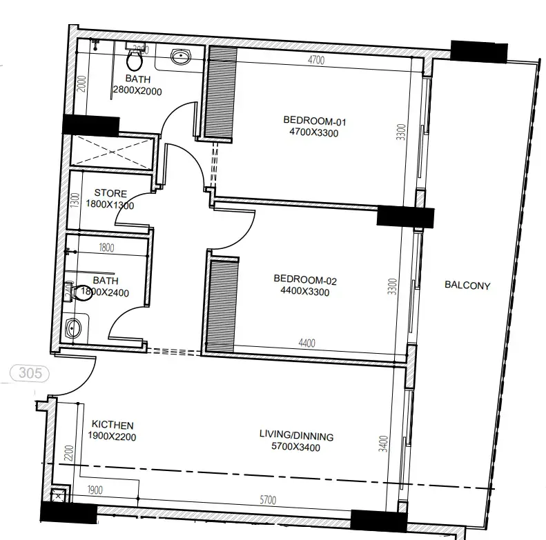 Astra South 2 bed floor plan, 1,089 sqft