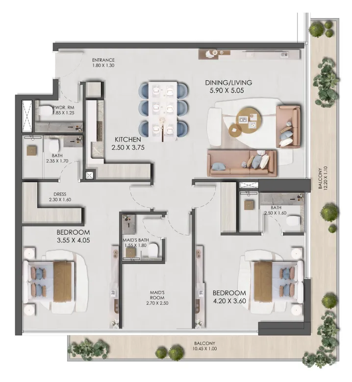 Legado by Prescott 2 bed floor plan, 1,496 sqft