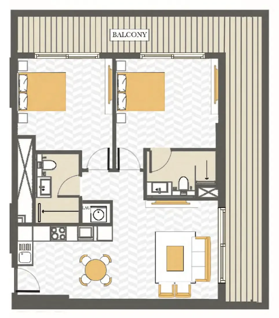 Ashwood Residences 2 bed floor plan, 1,234 sqft