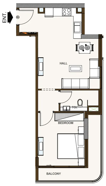 Casa Aura Residence 1 bed floor plan, 941 sqft