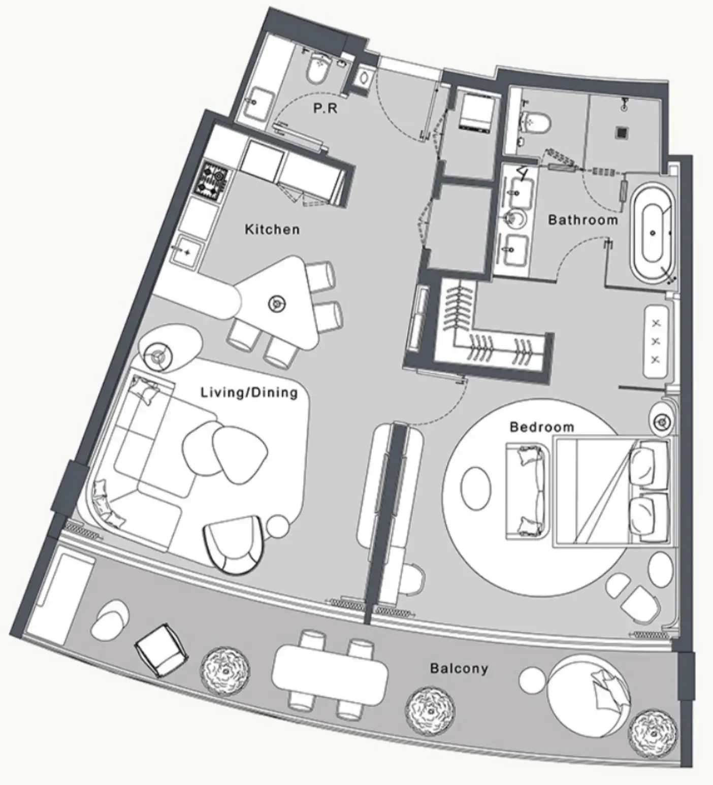 JW Marriott Residences and Resort 1 bed floor plan, 1,117 sqft