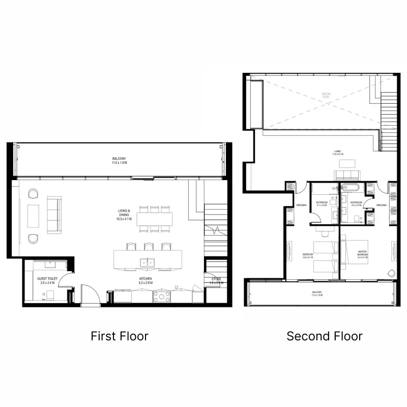 il teatro Residences 1 and 2 2 bed floor plan, 3,109 – 3,110 sqft