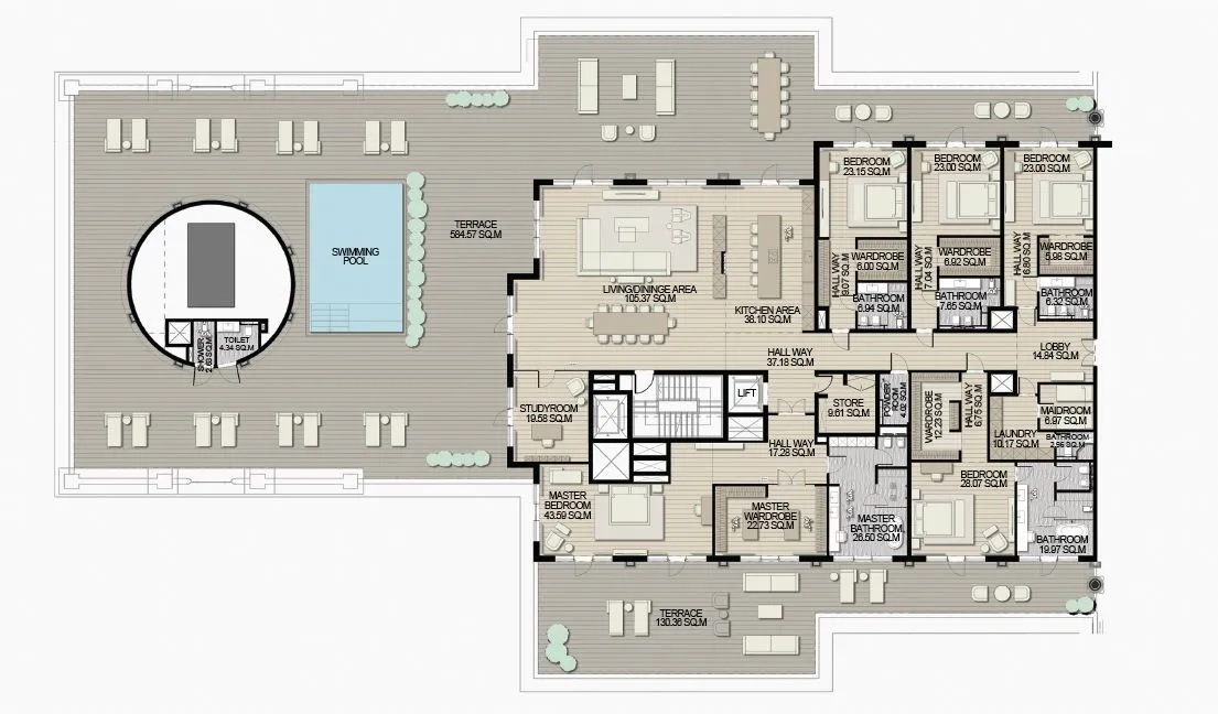 Raffles The Palm Dubai 5 bed floor plan, 15,179 sqft