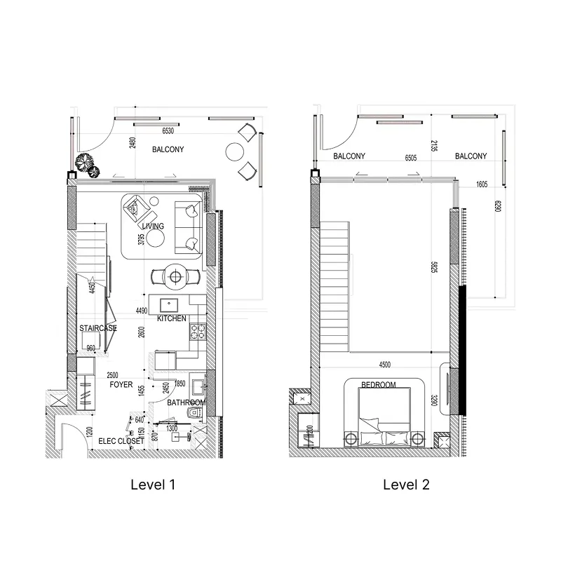 Naseem Al Jurf 1 bed floor plan, 818 sqft