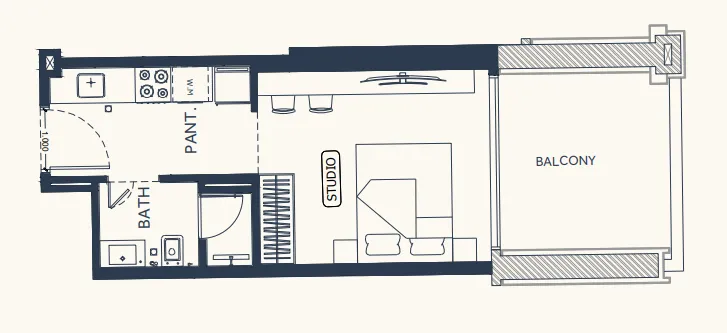 Binghatti Elite Studio floor plan, 377 sqft