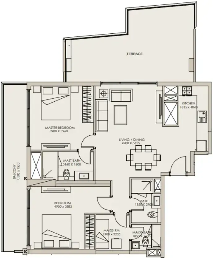 Nirvana Residences 1 2 bed floor plan, 1,386 sqft