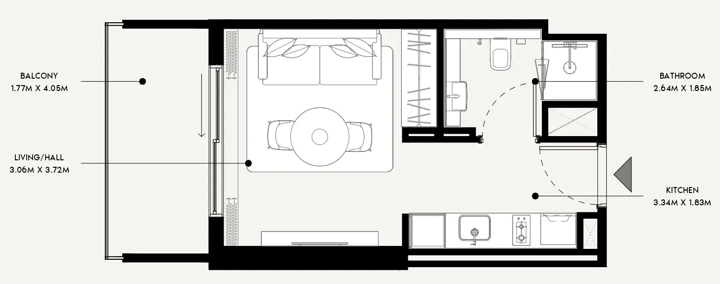 Azizi Venice Studio floor plan, 356 sqft