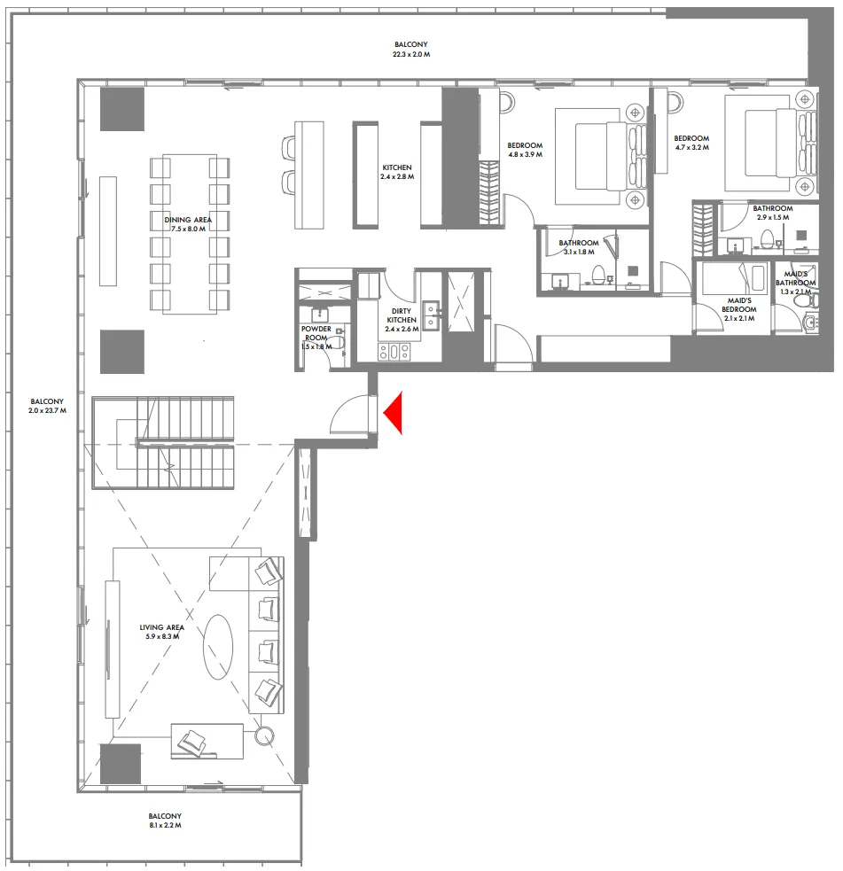 W The Residences by Arada 3 bed floor plan, 5,731 sqft