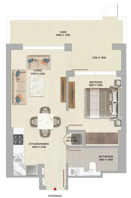 The Woods at Sobha Sanctuary 1 bed floor plan, 650 sqft