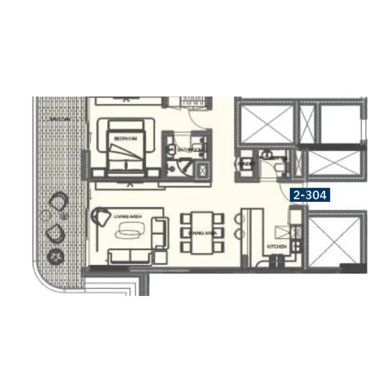 The Blue Beach Residence 2 bed floor plan, 1,512 sqft