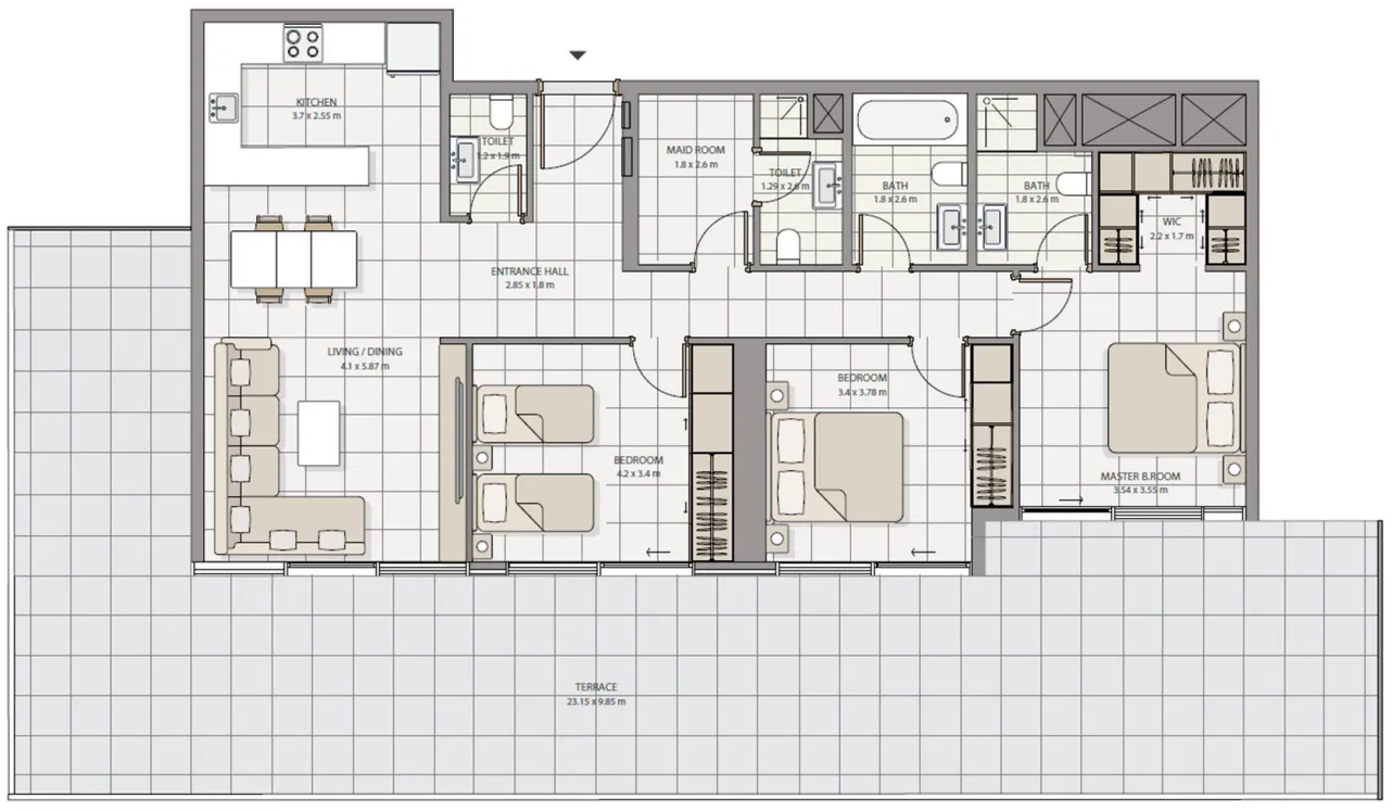 The Icon Tower 3 bed floor plan, 1,947 sqft