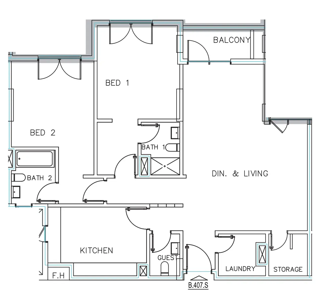 Janayen Avenue 2 bed floor plan, 1,527 sqft