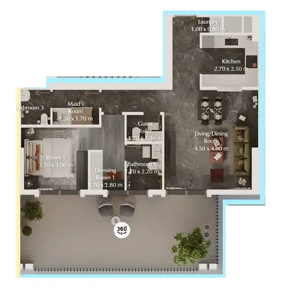 Bab Al Qasr Garden Residences 65 1 bed floor plan, 1,080 sqft