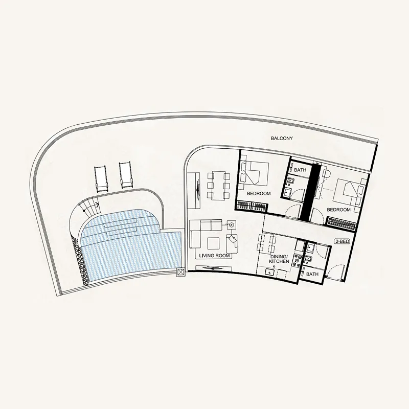 Binghatti Flare 2 bed floor plan, 2,422 sqft