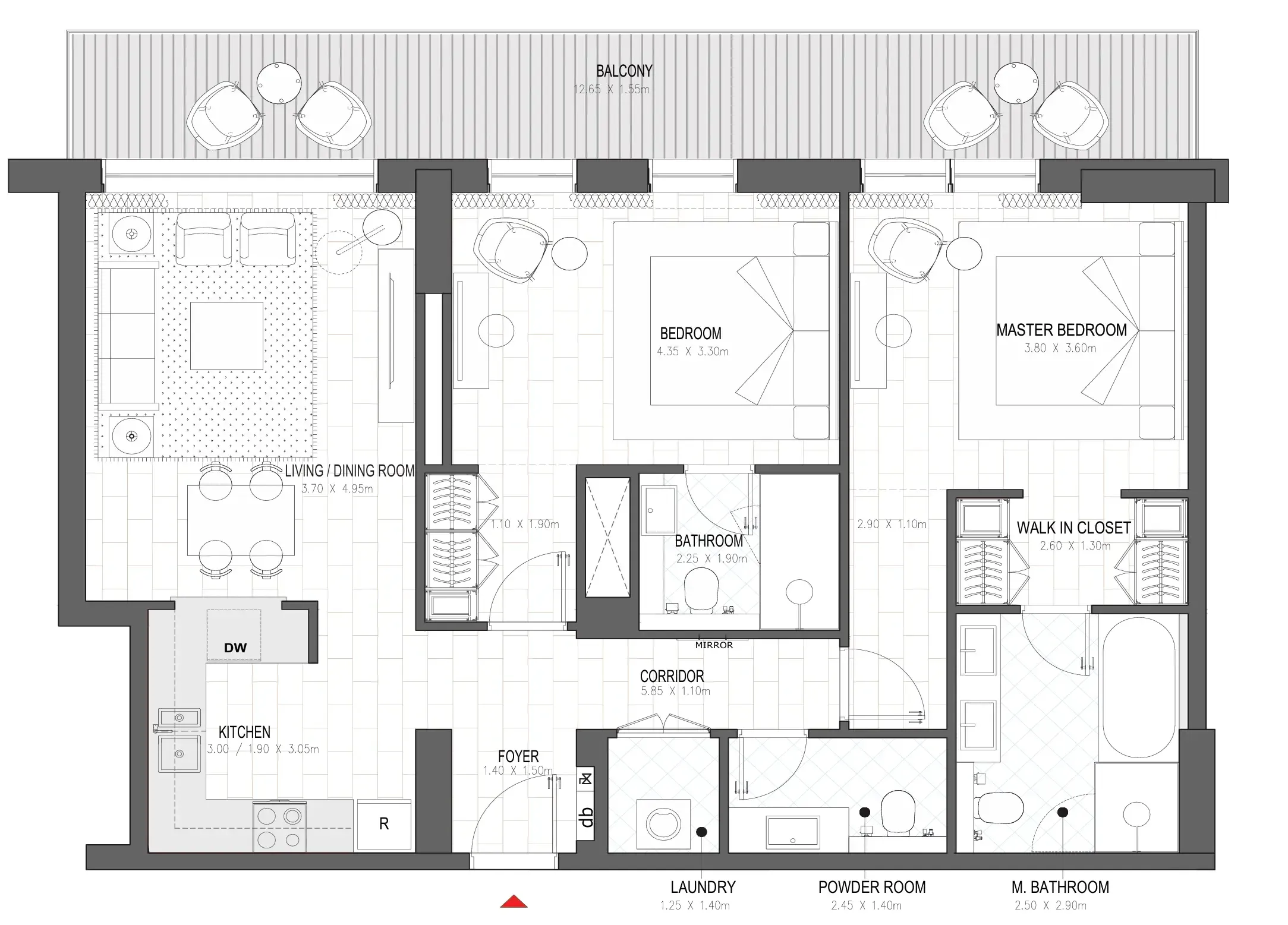 Palace Residences Al Mamsha 2 bed floor plan, 1,346 sqft