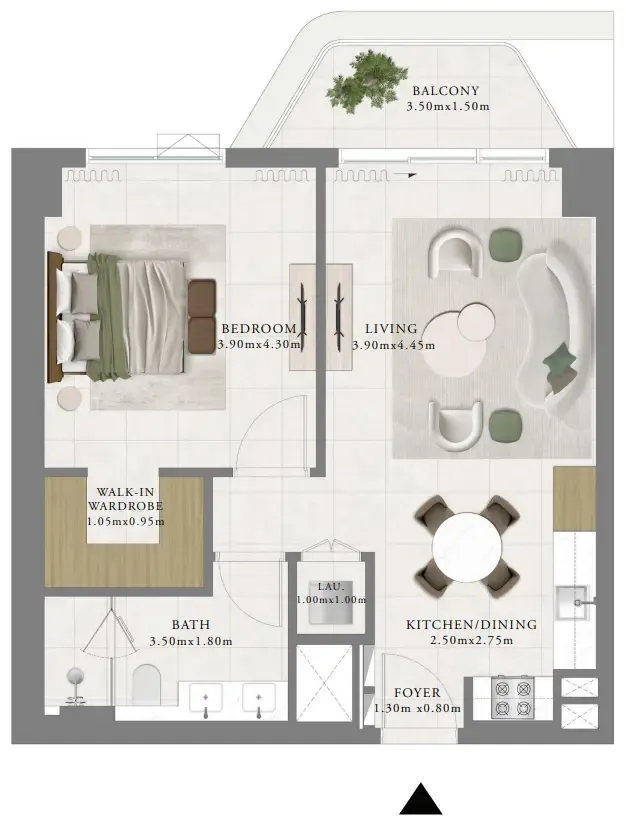 Sera 1 1 bed floor plan, 757 sqft
