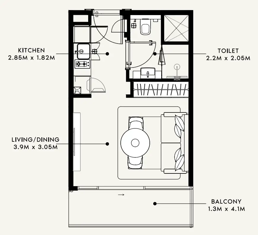 Azizi Milan Studio floor plan, 336 sqft