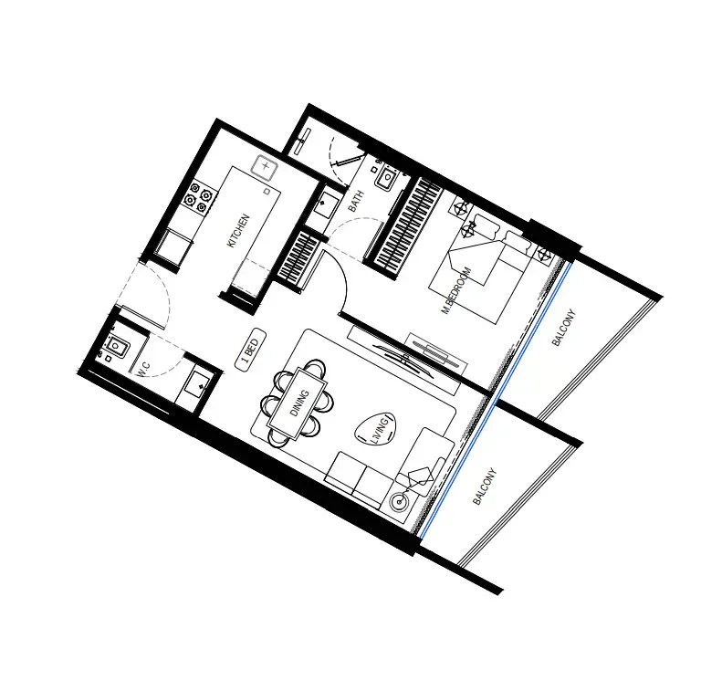 Binghatti HillCrest 1 bed floor plan, 683 sqft