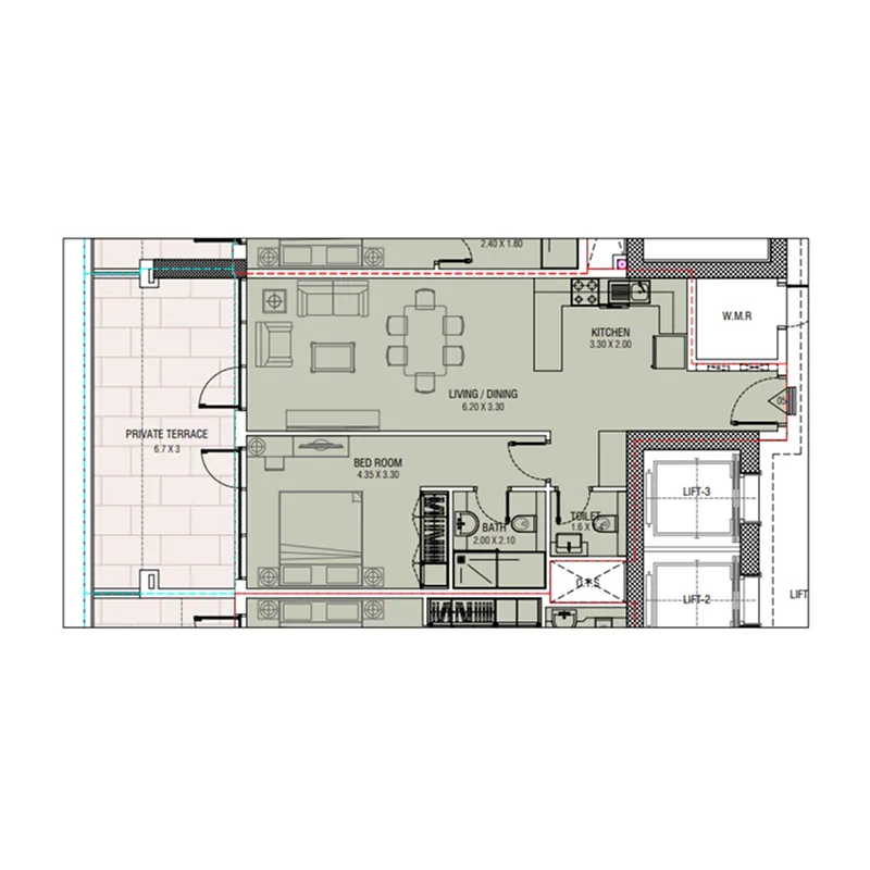 Al Waleed W.S 1 1 bed floor plan, 936 sqft