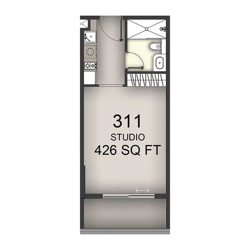 Aizel Tower Studio floor plan, 426 sqft