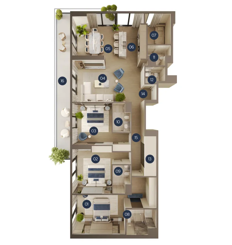 New Project by Yard 3 bed floor plan, 1,932 sqft