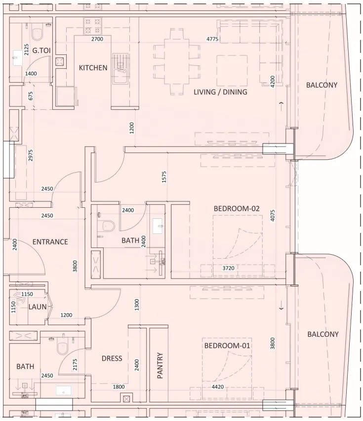 Luzora Residence 2 bed floor plan, 1,421 sqft