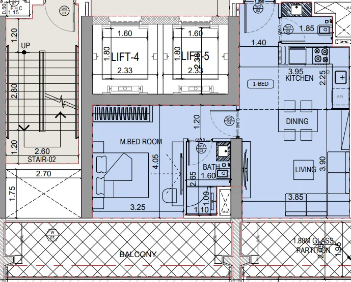 Binghatti Starlight 1 bed floor plan, 858 sqft