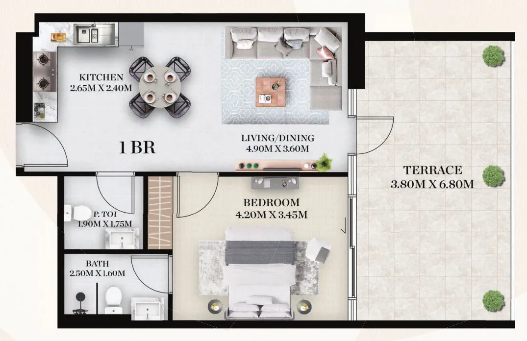 Chapter 01 by Newbury 1 bed floor plan, 877 sqft