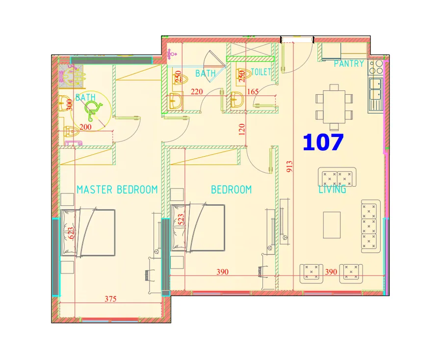 Carmel Residence 2 bed floor plan, 1,230 sqft