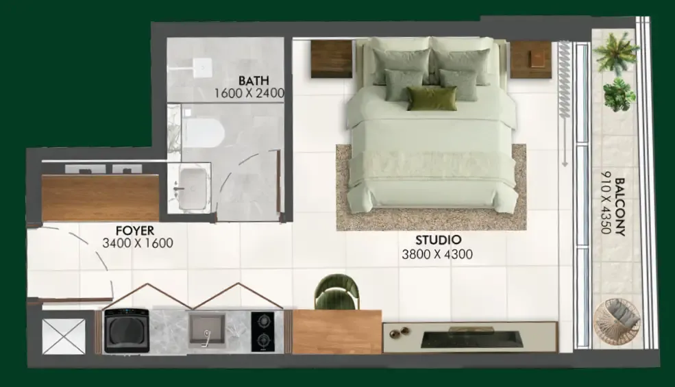 Enchante Studio floor plan, 367 sqft