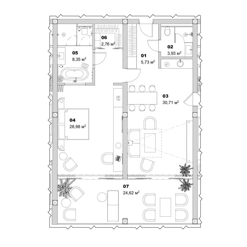 Salt Virgin Beach 1 bed floor plan, 1,130 sqft