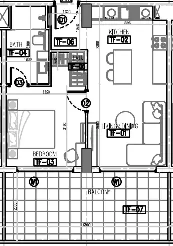 Laya Courtyard 1 bed floor plan, 754 sqft